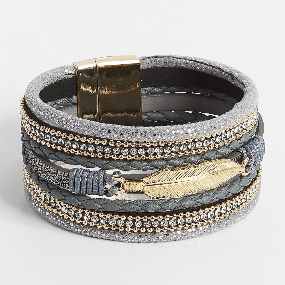 Gray Multi Row Feather Bracelet